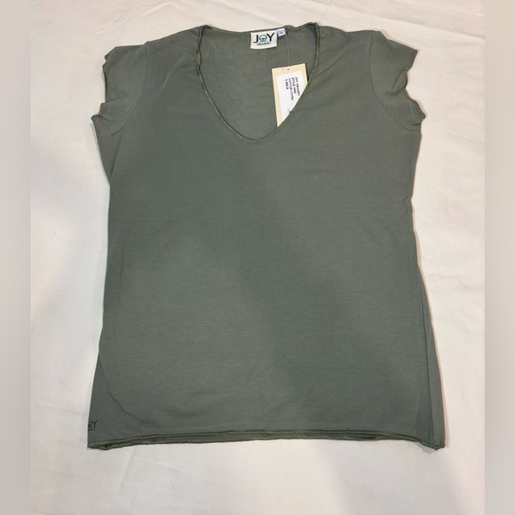 JOY ORGANIC 100% organic cotton vneck army green cap sleeve t-shirt. SOFT. NEW. - Picture 2 of 8